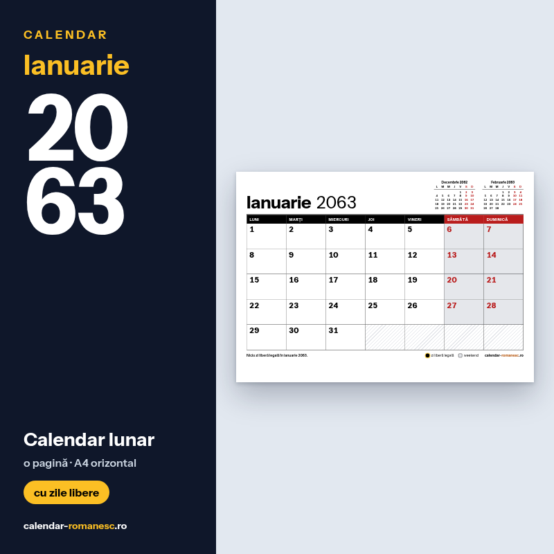 Calendar Ianuarie 2063 de imprimat