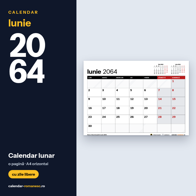 Calendar Iunie 2064 de imprimat