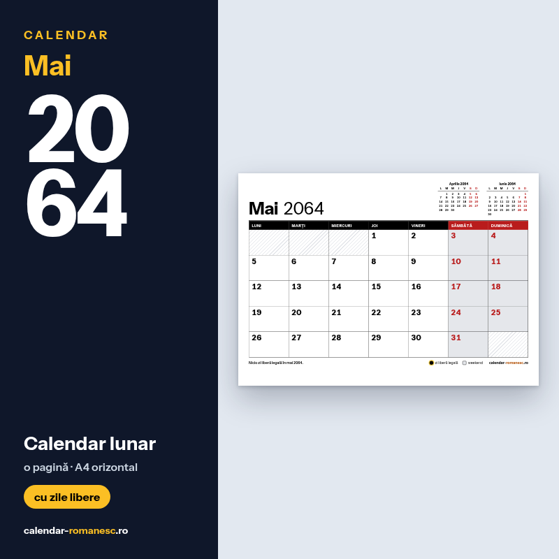 Calendar Mai 2064 de imprimat