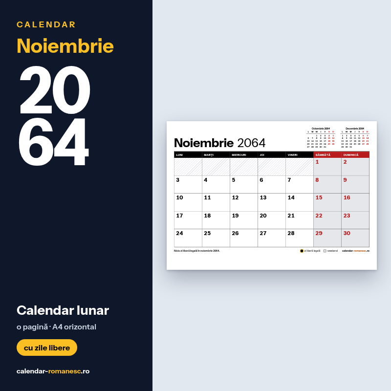 Calendar Noiembrie 2064 de imprimat