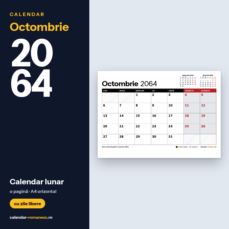 Calendar Octombrie 2064 de imprimat