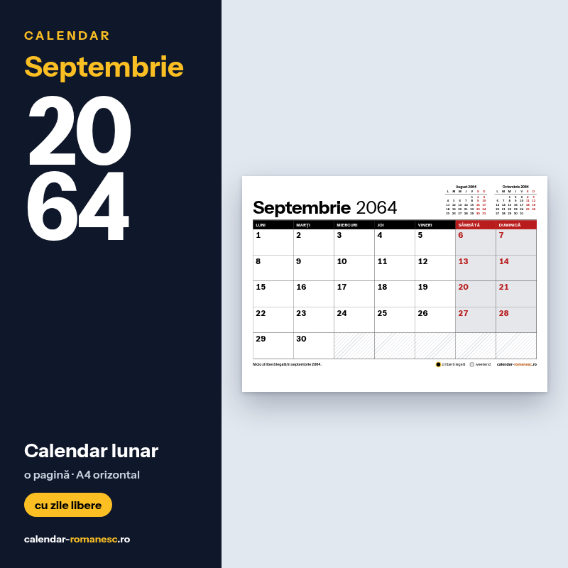 Calendar Septembrie 2064 de imprimat