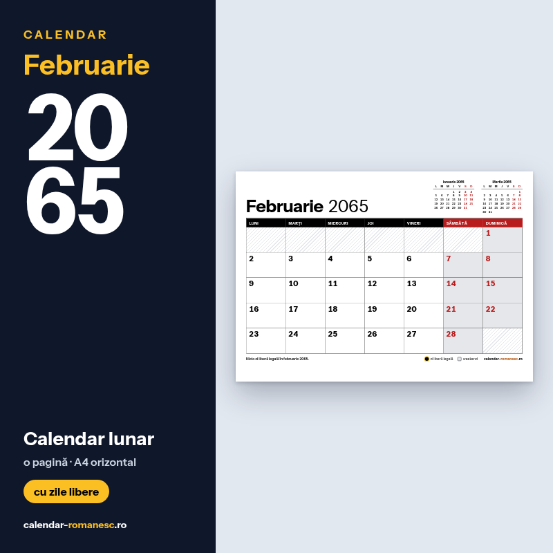 Calendar Februarie 2065 de imprimat