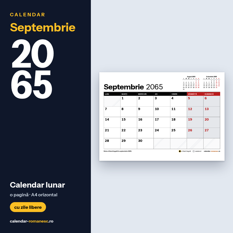 Calendar Septembrie 2065 de imprimat