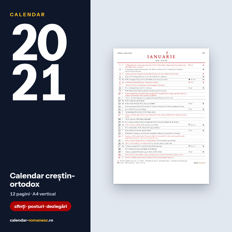 Calendar creștin-ortodox 2021 - previzualizare
