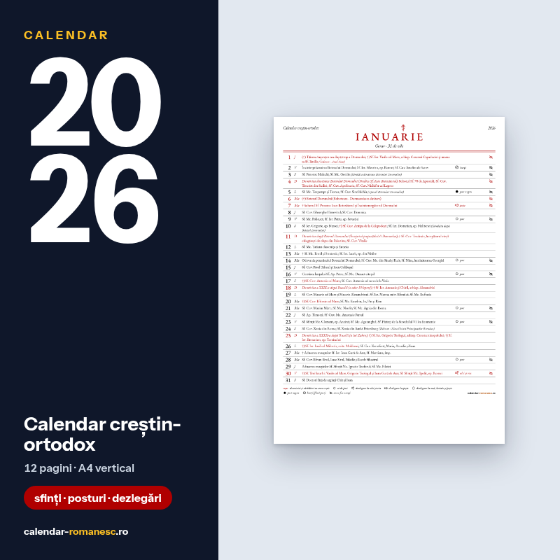 Calendar creștin-ortodox 2026 - previzualizare