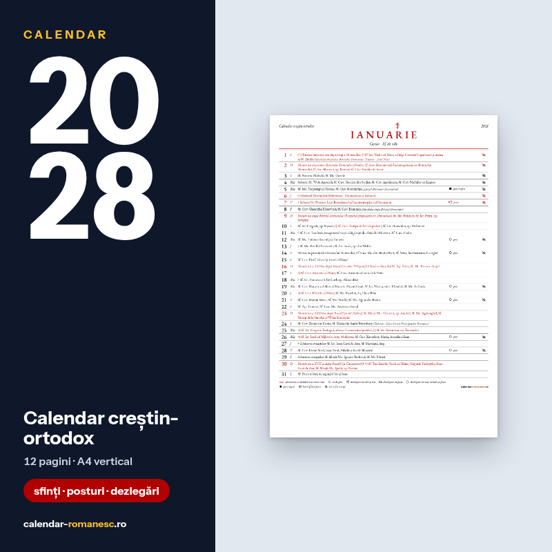 Calendar creștin-ortodox 2028 - previzualizare