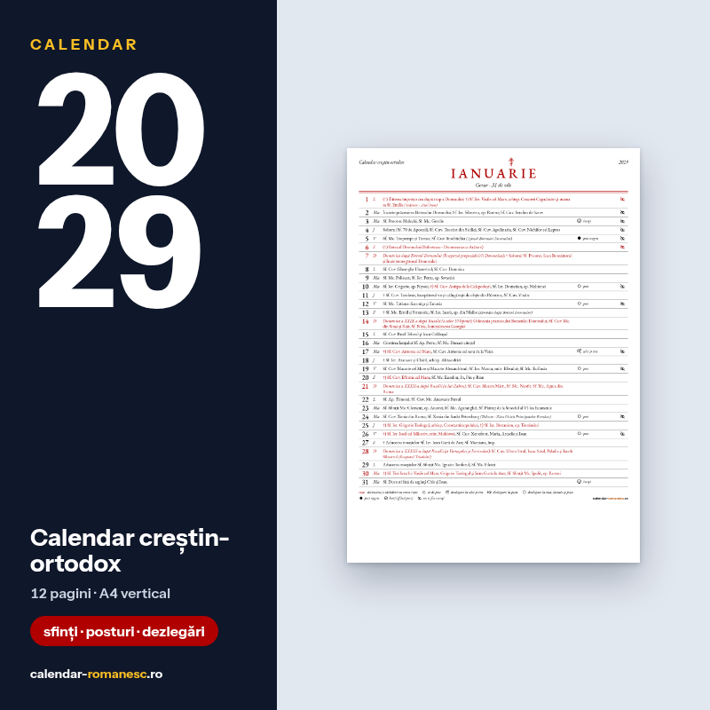 Calendar creștin-ortodox 2029 - previzualizare