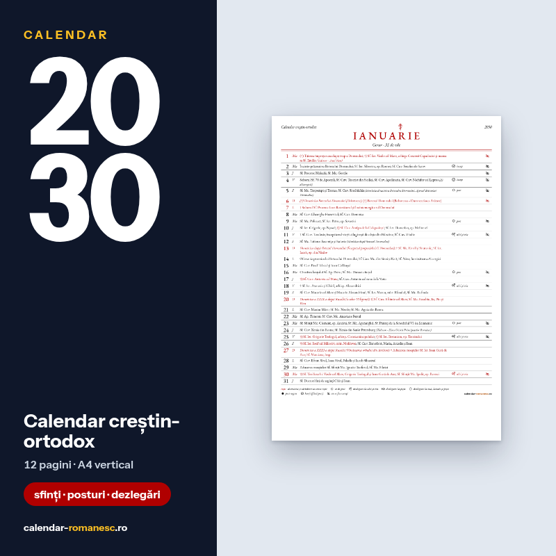 Calendar creștin-ortodox 2030 - previzualizare