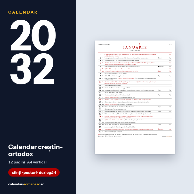 Calendar creștin-ortodox 2032 de imprimat