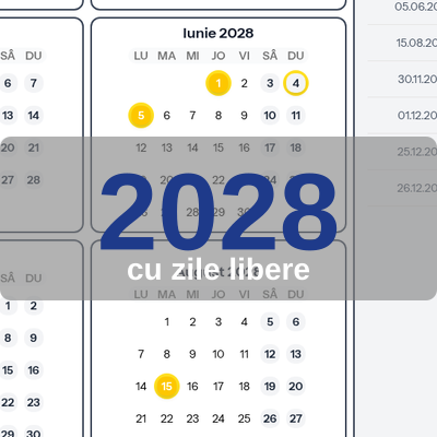 Calendar 2028, stil 1, cu zile libere
