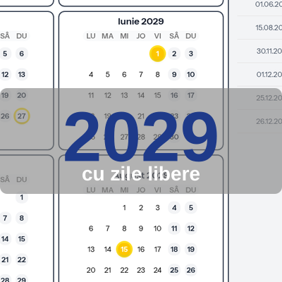 Calendar 2029, stil 1, cu zile libere