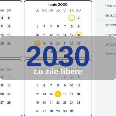 Calendar 2030, stil 1, cu zile libere